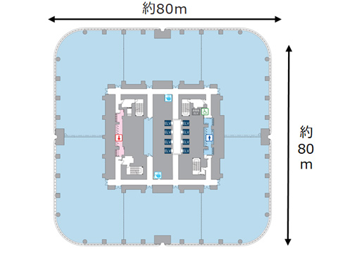 麻布台ヒルズ森JPタワー基準階平面図（4,800m²）