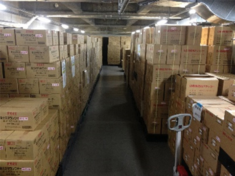 Emergency supply warehouse at the Roppongi Hills with 100,000 meals stockpiled